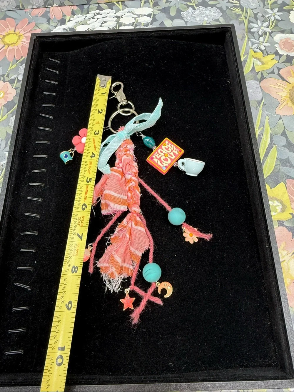 👑Adorned Crown Jewelry purse bag charm keychain peace love coffee fabric tassel